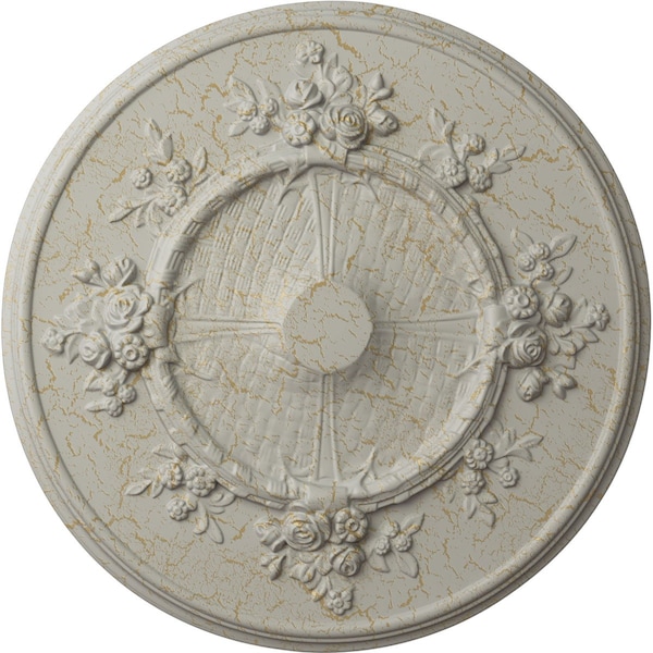 Ekena Millwork Flower Ceiling Medallion (Fits Canopies up to 3 7/8"), 27"OD x 1 1/8"P, Pot of Cream Crackle CM27FLPCC - main